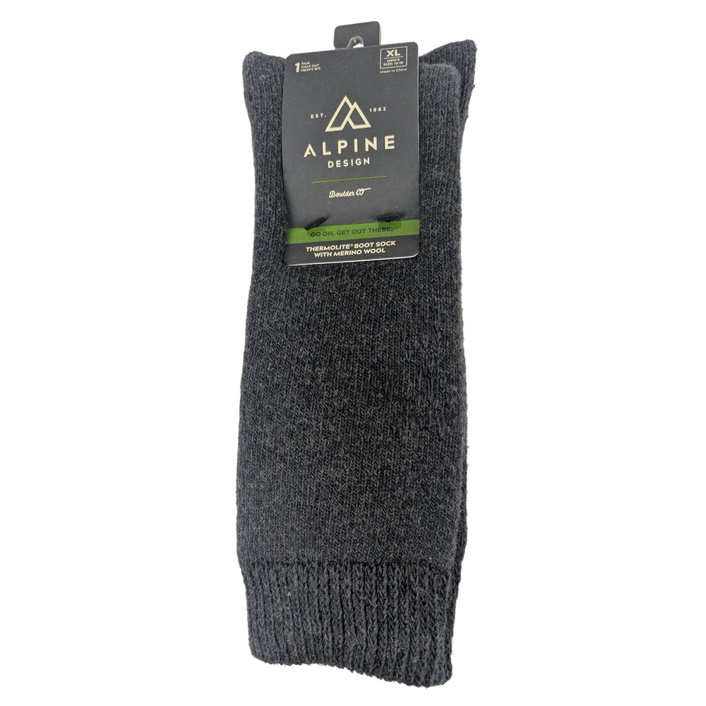 Alpine Design Mens XL 13-15 Boot Socks Merino Wool Thermolite Hiking Crew Winter